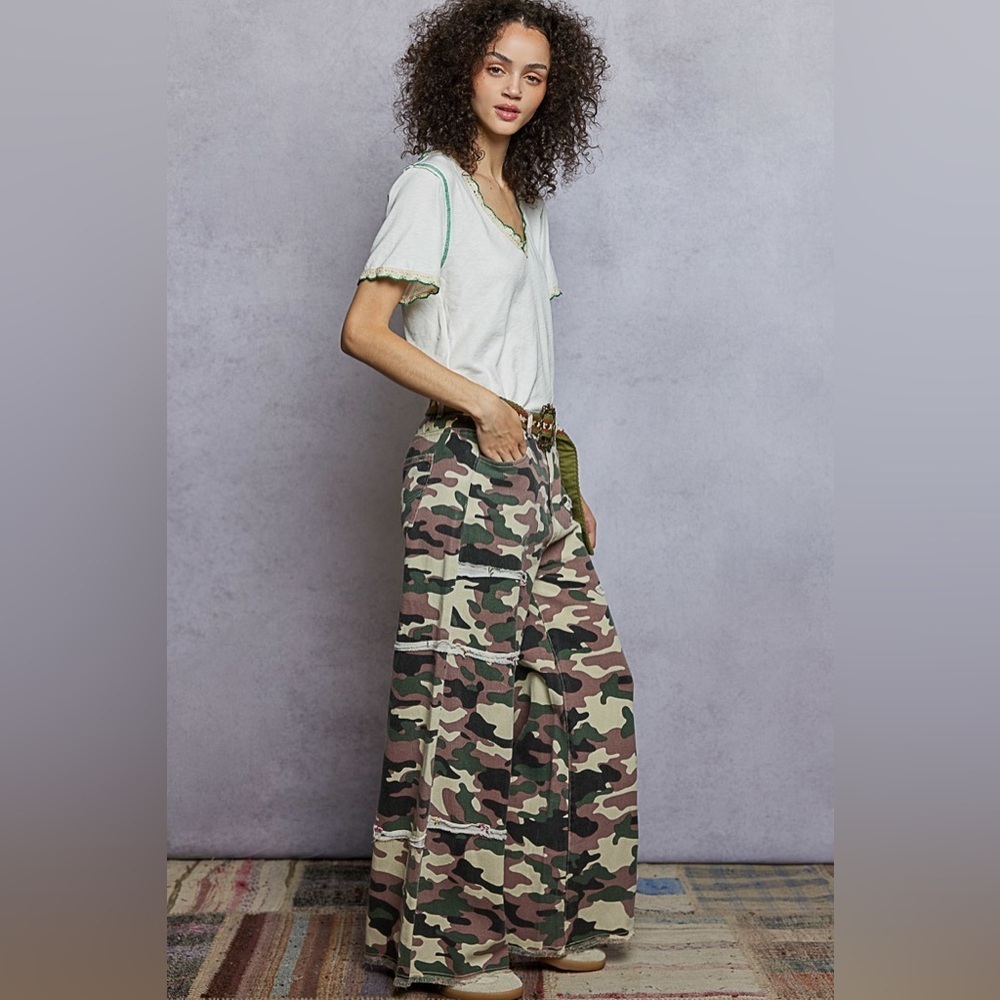 POL “ Studio Stitch ” Wide Leg Patch Pants | Olive Multi - Picture 8 of 8